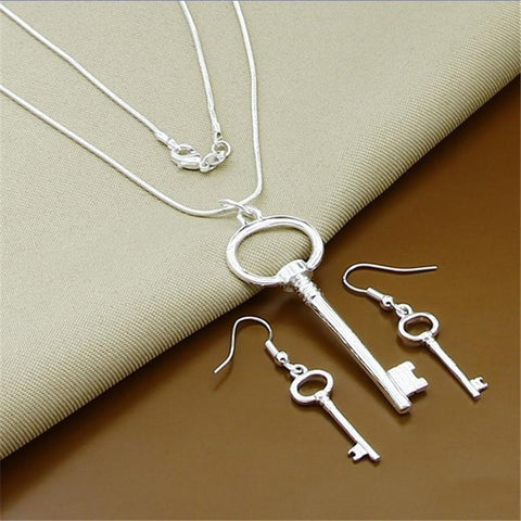 925 Sterling Silver Snake Chain Jewelry Sets Necklace Earrings Sets- JW00267-Veeddydropshipping