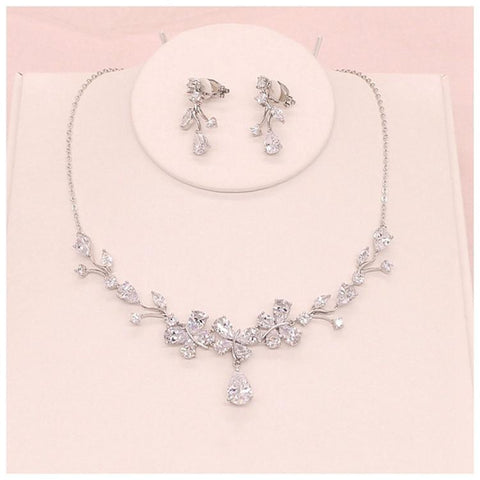 S925 Sterling Cubic Zirconia Necklaces Pendants Drop Earrings -JW00246-Veeddydropshipping