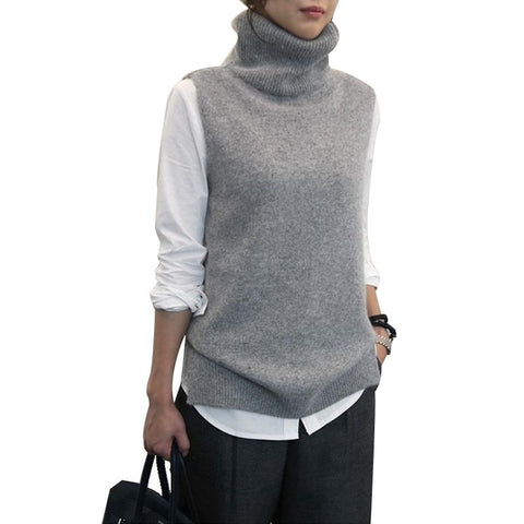 Women Knitted High-neck Vest Loose Comfortable Cashmere Sweater-Veeddydropshipping
