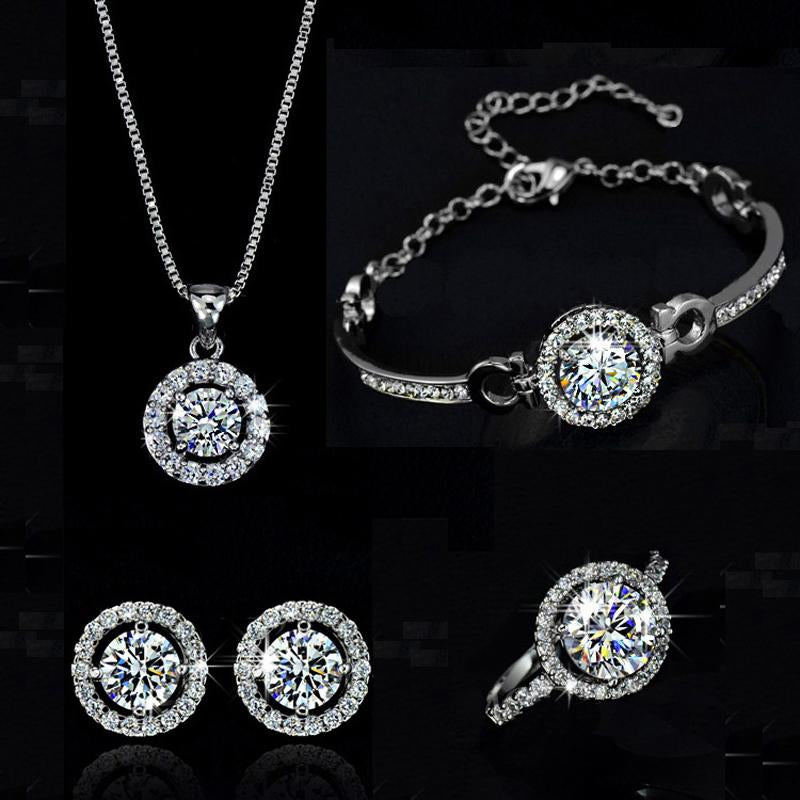 Quality Exquisite Crystal  Necklace Earring bracelets Ring Jewelry Set-JW00368-Veeddydropshipping