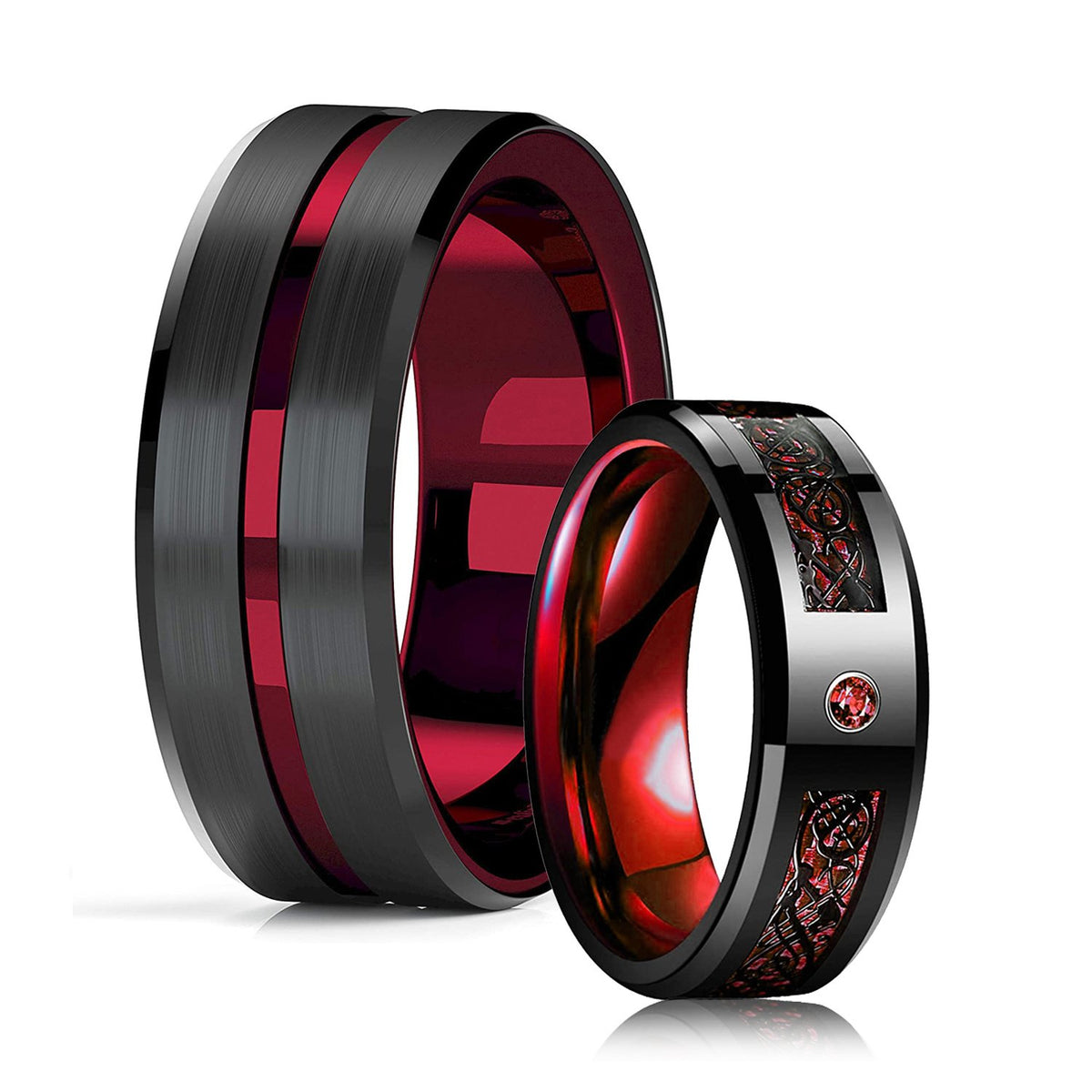 Stainless Steel Ring Zircon Inlay Red Carbon Fibre Ring  -JW00253-Veeddydropshipping