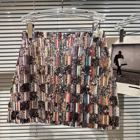 Sequins Striped Tweed Short Skirt Women-WF00568-Veeddydropshipping