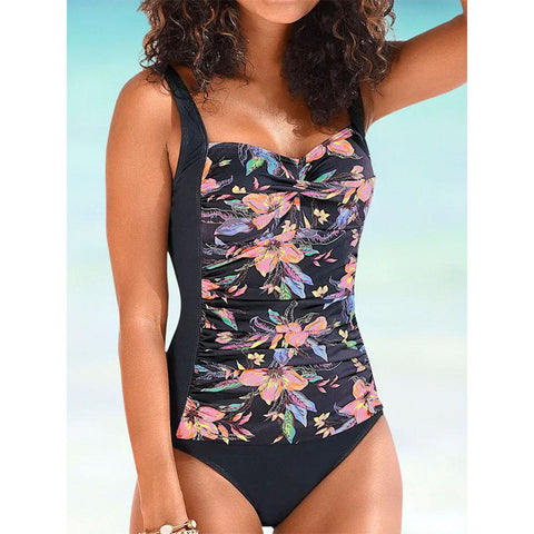 Ruched Swimwear Women One Piece Retro Black Swimsuit Strappy Beach Bathing -OS00084-Veeddydropshipping