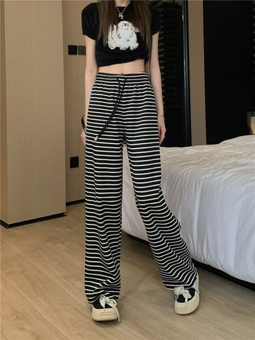 Women Elegant Striped High Waist Wide Leg cargo Pants-WF00420-Veeddydropshipping