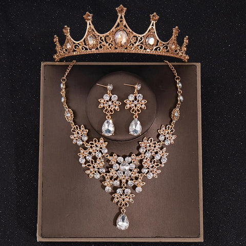 Vintage Green Crystal Bridal Jewelry Sets Rhinestone  -JW00313-Veeddydropshipping