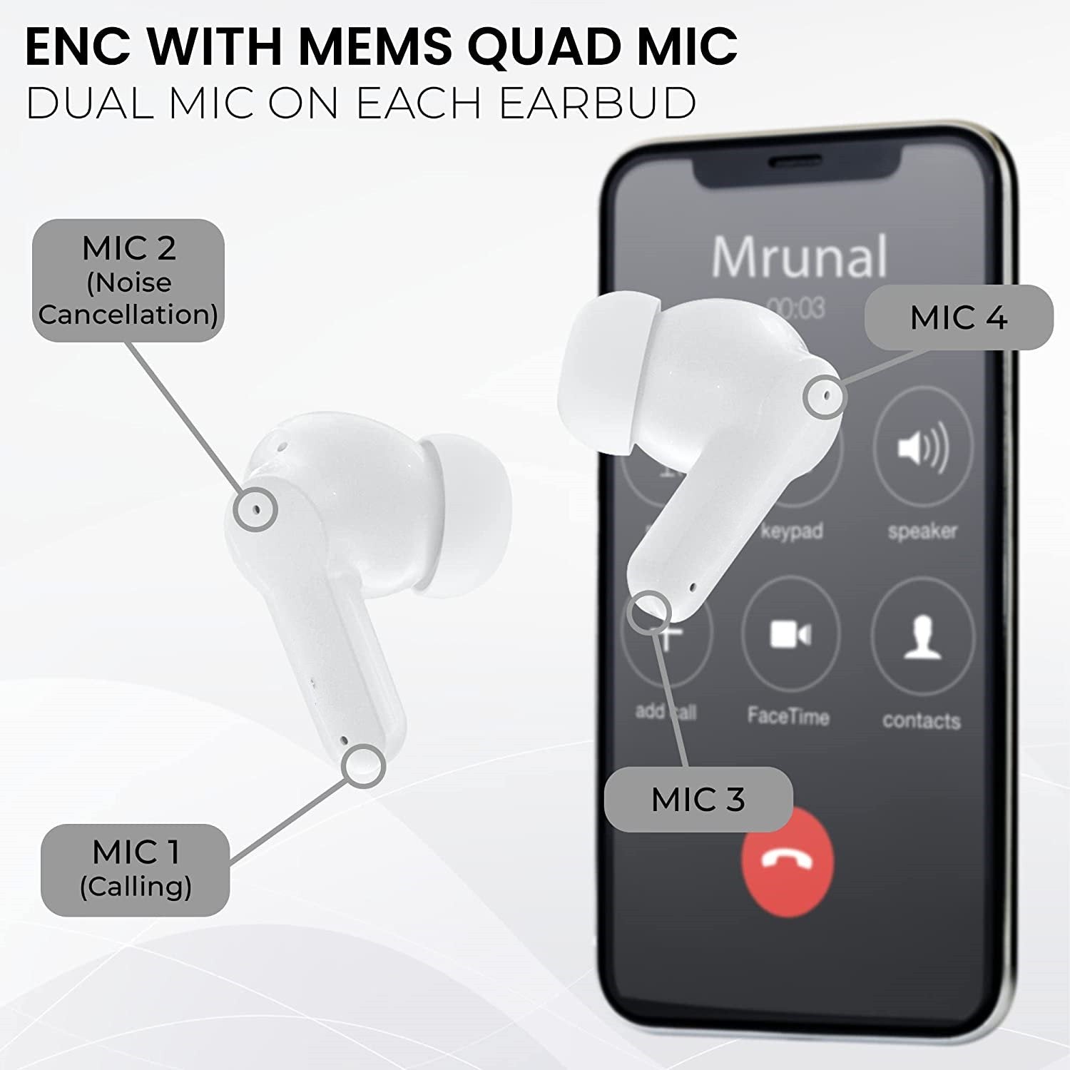 Bluetooth Headphone Touch Control Earbuds 4 Microphones-Veeddydropshipping