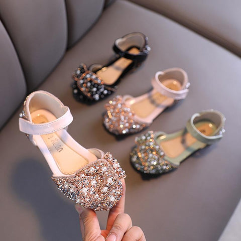 Girls Sandals Summer Princess Shoes Sequin Lace Bow-TB00138-Veeddydropshipping