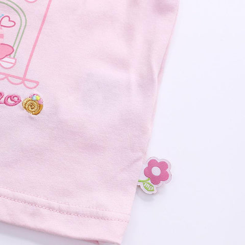 Kids Girl Cartoon Print Embroidered Short T-shirt-TB00924-Veeddydropshipping
