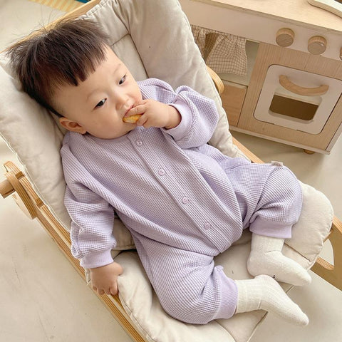 Newborn Baby Boy Waffle Jumpsuit Spring Autumn Girl Solid-TB00306-Veeddydropshipping