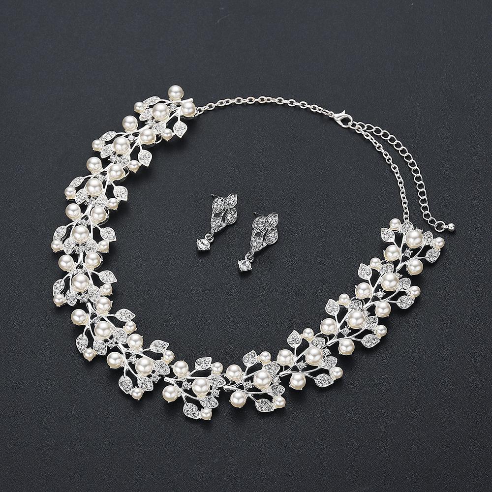 wedding jewelry Bridal Crystal Necklace Earring Sets  -JW00370-Veeddydropshipping