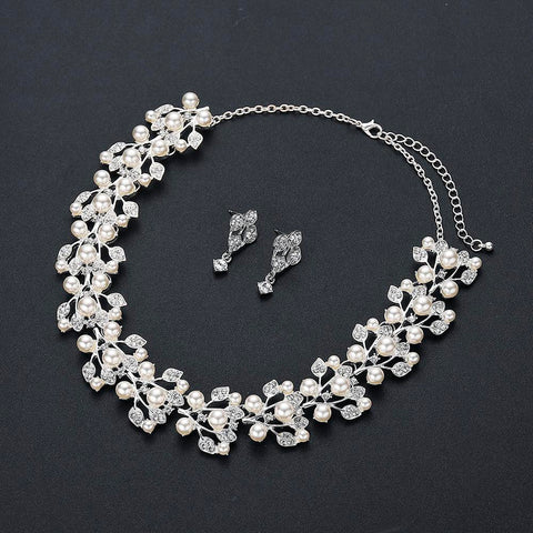 wedding jewelry Bridal Crystal Necklace Earring Sets  -JW00370-Veeddydropshipping