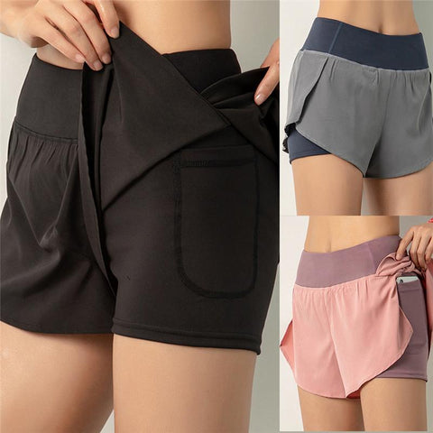 Women Gym Shorts Invisible Double Side Pocket Running Shorts Breathable Quick -OS00909-Veeddydropshipping