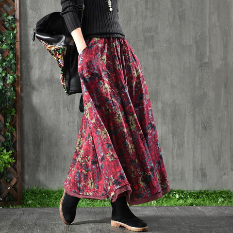 Women Literary Loose Elastic Waist A-Line Skirt -WF00539-Veeddydropshipping