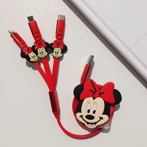 cute Mickey and Minnie three-in-one data cable charger fast charge -CE01201-Veeddydropshipping
