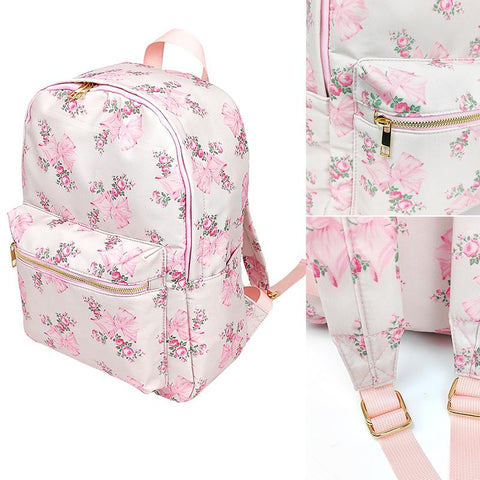 backpack Large Capacity Pink Printed Bow Female Travel Bag-BS00333-Veeddydropshipping