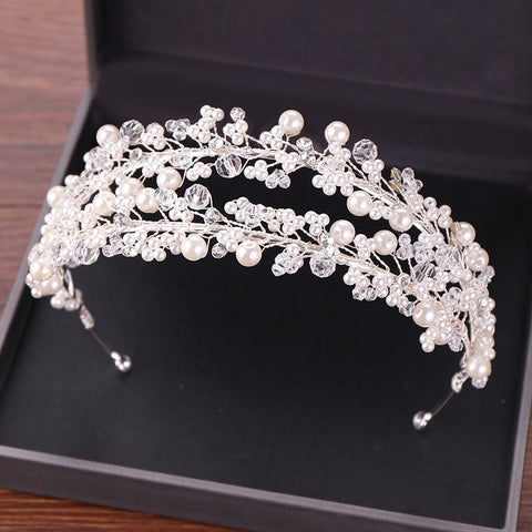 White Pearl Bridal Hairbands Tiaras Wedding Crown Headband  -JW00466-Veeddydropshipping