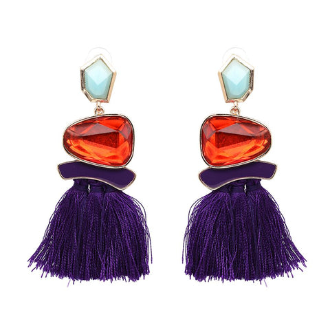 Elegant Purple Series Styles Metal Rhinestone Tassel Dangle Earrings -JW01443-Veeddydropshipping
