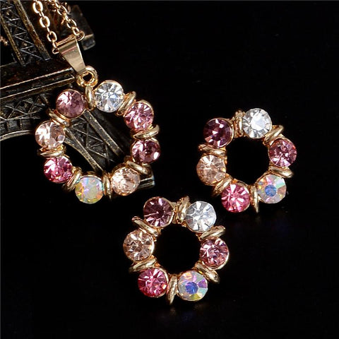 Crystal Jewelry Set  Classic Round Pendant Wedding Jewelry Set -JW00302-Veeddydropshipping
