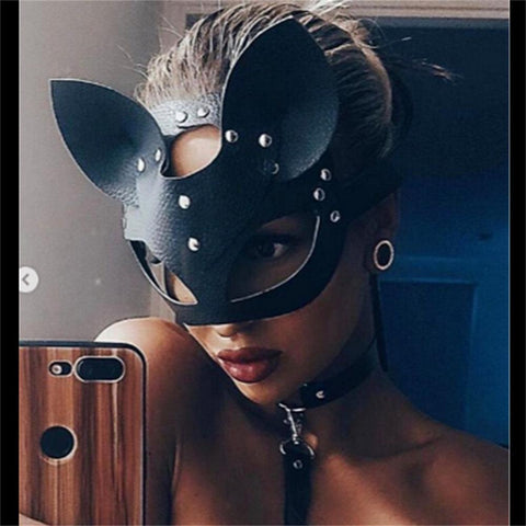 Cat Cosplay Half face fox Leather Masks-WF01599-Veeddydropshipping