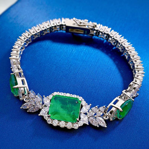 100% 925 Sterling Silver Luxurious Emerald Bracelet Diamond -JW00110-Veeddydropshipping