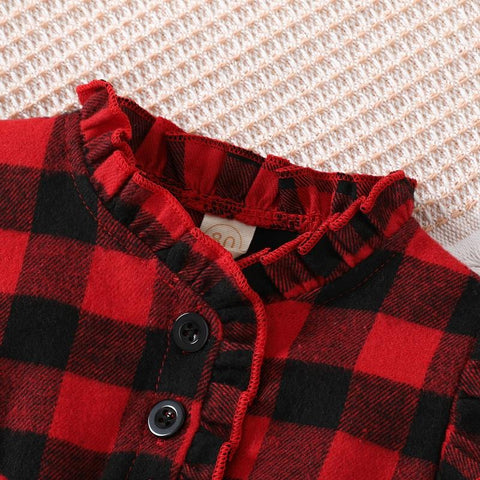 EWODOS 1-5 Years Toddler Girls Christmas Dress Sweet Plaid V-Neck Long-TB00839-Veeddydropshipping
