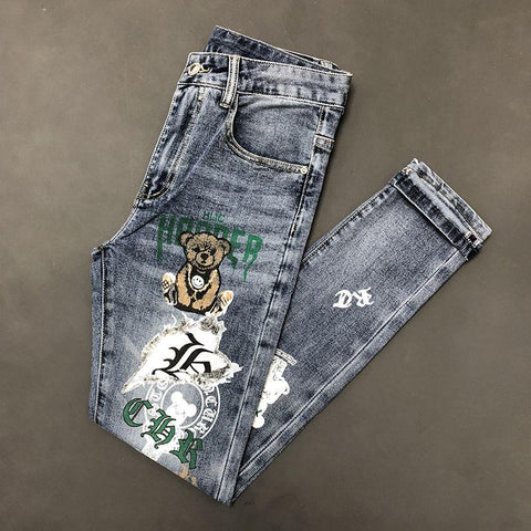 Fashion Bear Cartoon Graphical Polished Denim Cargo Kpop-MF00479-Veeddydropshipping