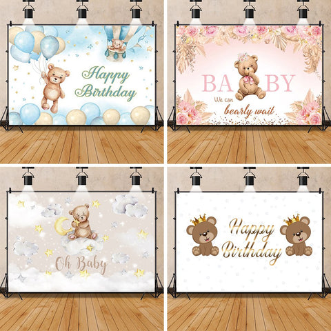 Kid Backdrops For Photography Teddy Bear Baby Shower Customized Poster Birthday-CE00339-Veeddydropshipping