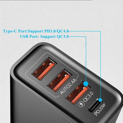 USB TYPE-C multi-port charger PD American European-style cell phone fast charger-PA00379-Veeddydropshipping
