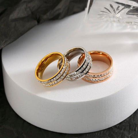 Rose Gold Color Double Row Square Zircon Ring For Women-JW00027