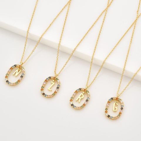 925 Sterling Silver Gold Letters A - Z  Initial Alphabet Long  Necklace  -JW00180-Veeddydropshipping
