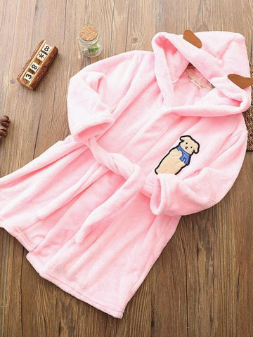 Flannel Thick Lovely Baby Girls Cartoon Hooded Bathrobe Child-TB01084-Veeddydropshipping