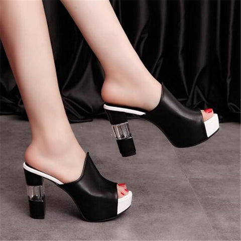 High Heel Mules Clogs Black Peep Toe Platform Mules Emal-BS00889-Veeddydropshipping