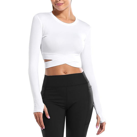 Crop Tops Women Yoga shirts Solid Sports Top Long Sleeve Yoga shirts Sexy -OS00839-Veeddydropshipping