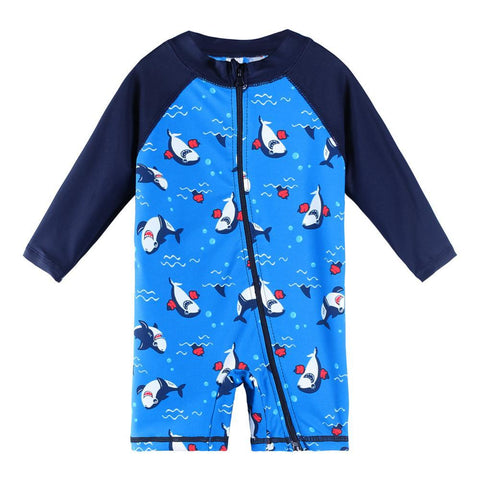 Cartoon Kids Swimwear Long Sleeve Baby Boy Swimwear One Piece Toddler Swimsuit -OS00085-Veeddydropshipping