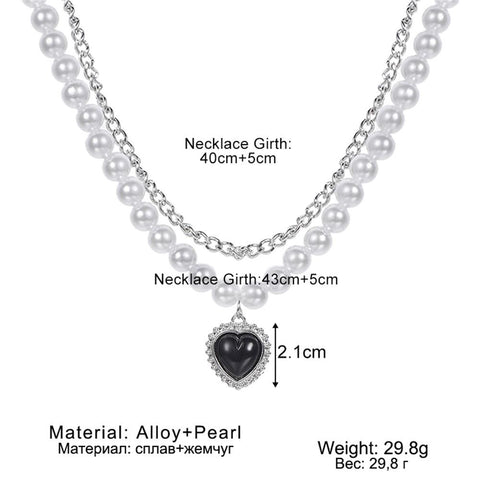 Vintage Link Heart Pendant Necklace  Pearl Necklace for Woman Jewelry Gift-JW01349-Veeddydropshipping