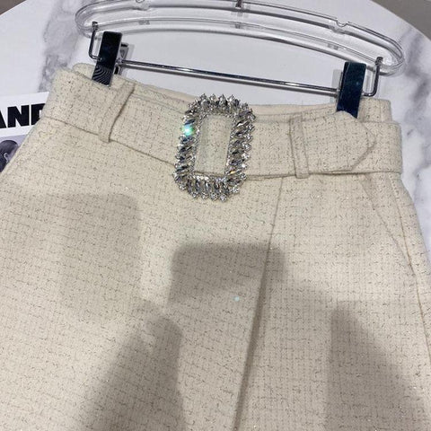 Rhinestone Silk Tweed Folding Short Women-WF00560-Veeddydropshipping