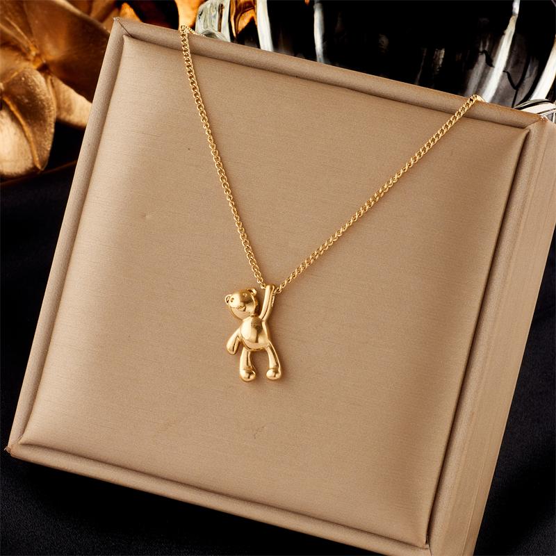 Stainless Steel Cute Bear Pendant Necklace For Women Fashion-JW01282-Veeddydropshipping