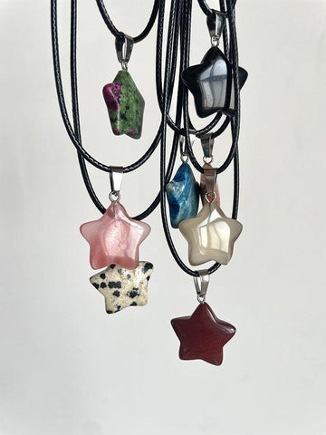 Natural Stone Rose Quartz Star Pendant Necklace for Women -JW01340-Veeddydropshipping