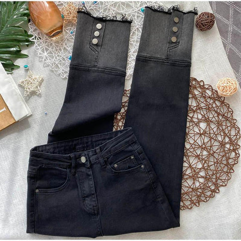 Women Buttons Back Hem Sexy Pencil Jeans-WF00641-Veeddydropshipping