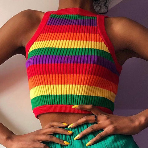 Woman Sleeveless Rainbow Printed Tank Tops Tops Vest-Veeddydropshipping