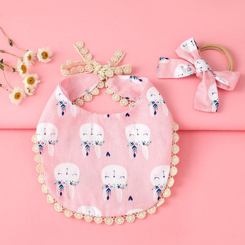 2pcs Baby Bibs Headband Suit Cotton Lace Bibs for Baby Girl Cute Flower-TB00727-Veeddydropshipping