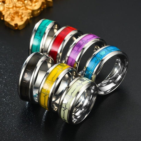 Stainless Steel Luminous Ring for Women Men Heartbeat  Couple Wedding Jewelry -JW01405-Veeddydropshipping