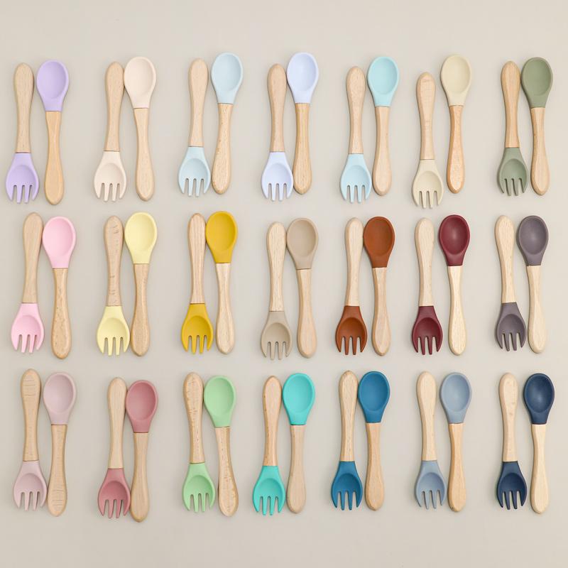 2PCS Silicone Spoon Fork For Baby Utensils Set Baby Feeding Spoon-TB00713-Veeddydropshipping