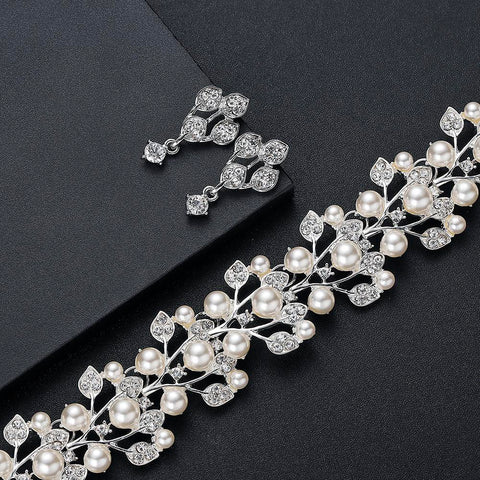 wedding jewelry Bridal Crystal Necklace Earring Sets  -JW00370-Veeddydropshipping