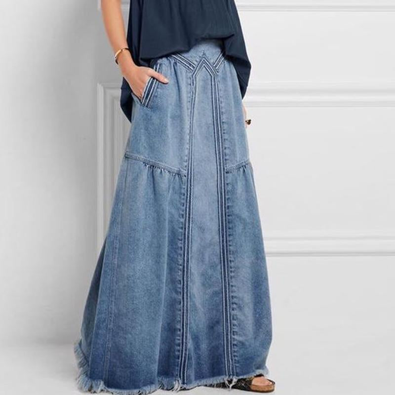 Oversize Fashion Street Skirt A Line Denim Skirt-WF00455-Veeddydropshipping