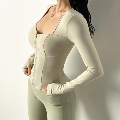 Women Inner Pad Yoga Shirt  Long Sleeve  Bodybuilding Yoga Top Sportswear -OS00797-Veeddydropshipping