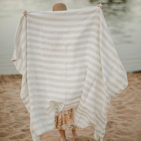 Linen Bath Towel Striped Weave Beach Towels Wrap-HA00541-Veeddydropshipping