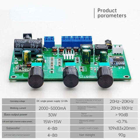 Bluetooth 5.0 digital power amplifier board 2.1 channel 2*15W+30W Subwoofer -CE00921-Veeddydropshipping
