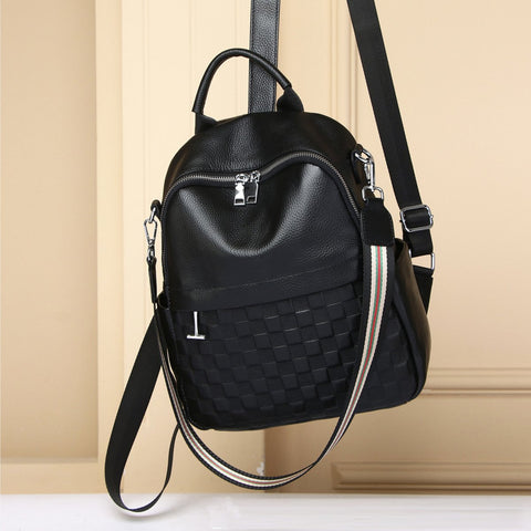 Real Cowhide Ladies Backpack Bag High Quality Woman Black Bags School-BS00012-Veeddydropshipping