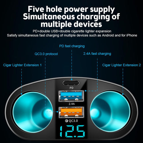 Type C Usb Socket Car Charger QC3.0 Car Lighter-PA01144-Veeddydropshipping